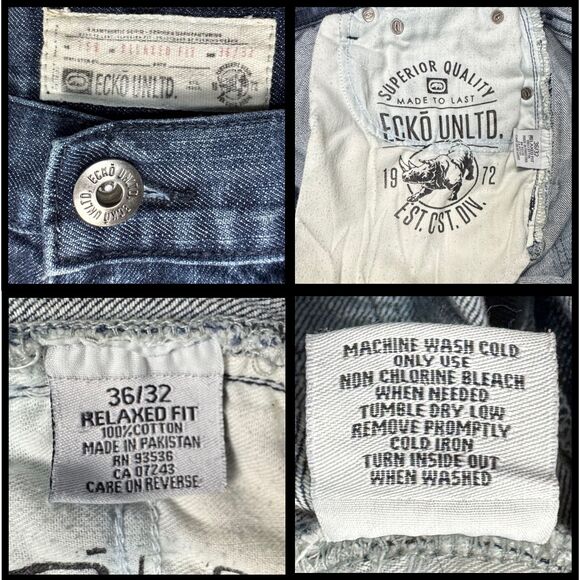 Ecko Unltd Jeans Mens Baggy Relaxed Denim 36x32* Blue Skater Y2K Retro Grunge - Picture 8 of 8